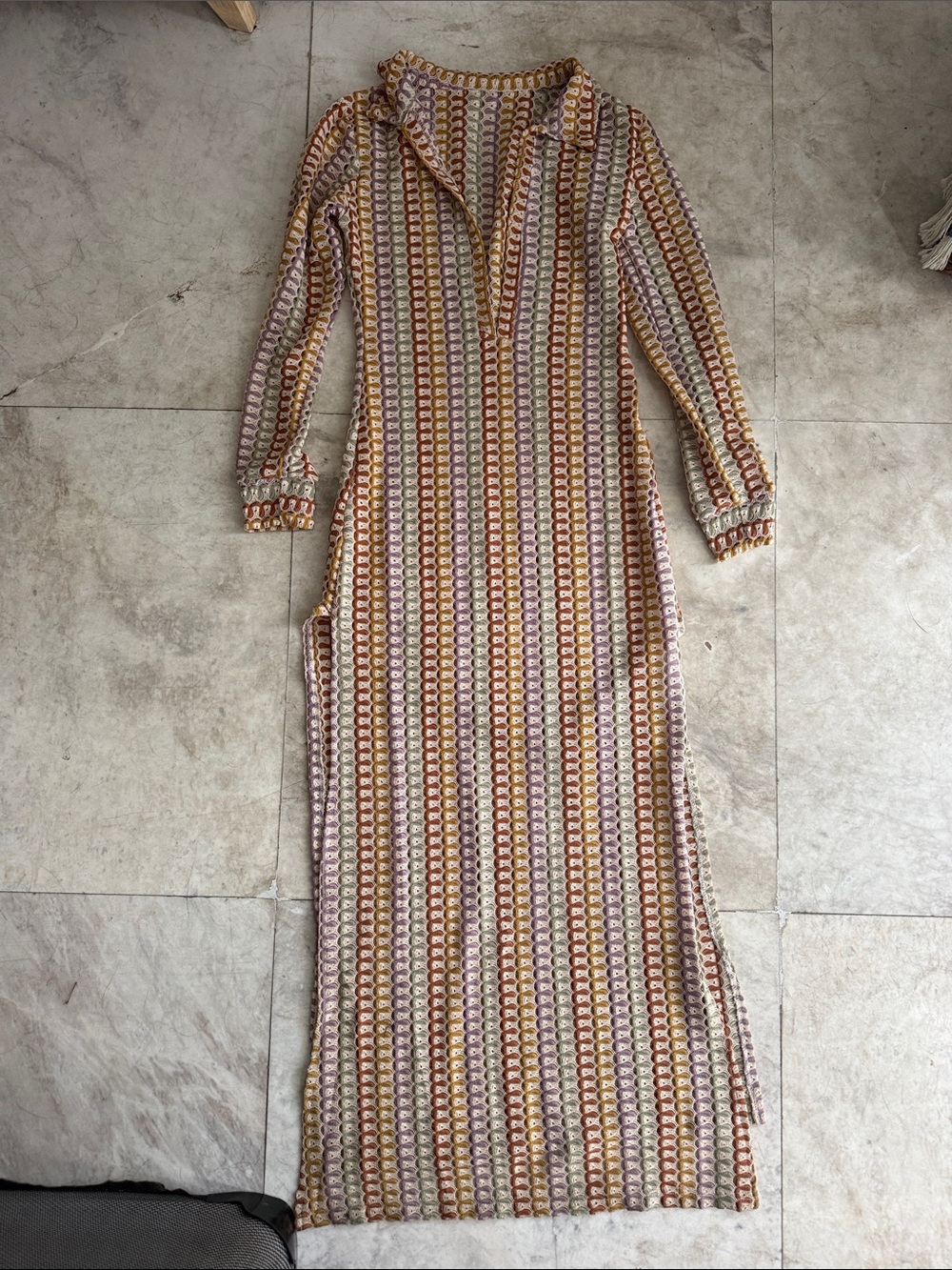 Boogie Nights Retro Long Sleeve Crochet Dress/ Coverup